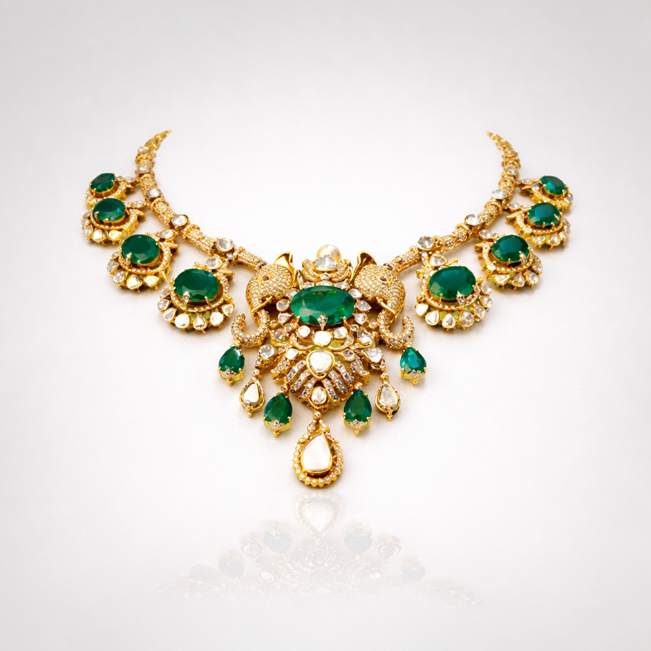 Royal Gaja Emerald Polki Necklace